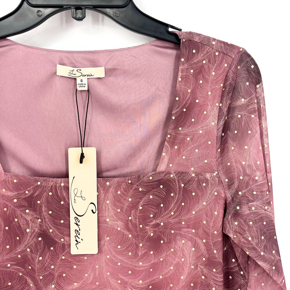 Stitch Fix LES SEREIN Womens Sequin Sheer Top Small Purple Long Sleeve NWT - Picture 2 of 7